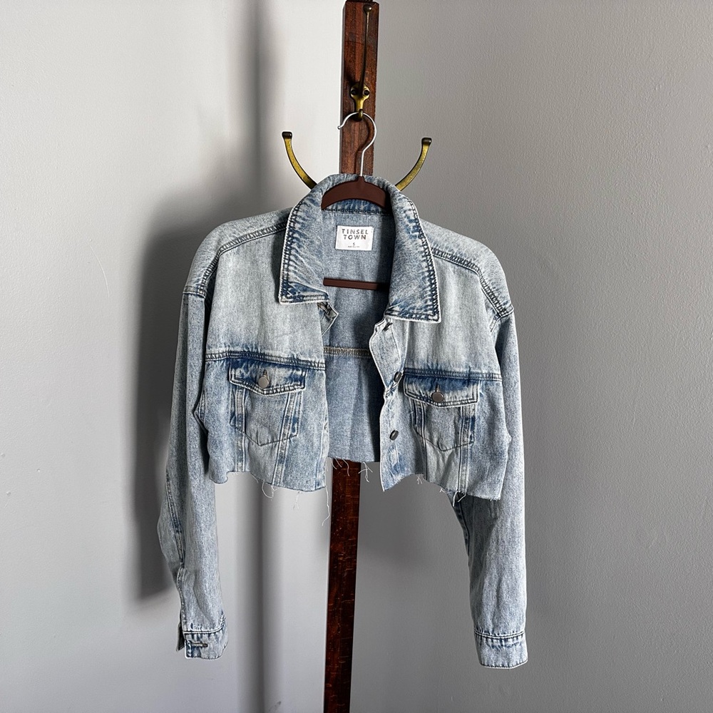 Tinseltown Blue Jean Jacket Distressed Vintage Style